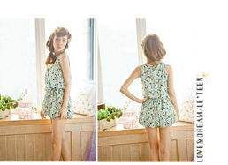 樂町2013春裝新款 日系甜美女裝，V領無袖南瓜碎花連體褲連身衣的魅力解讀